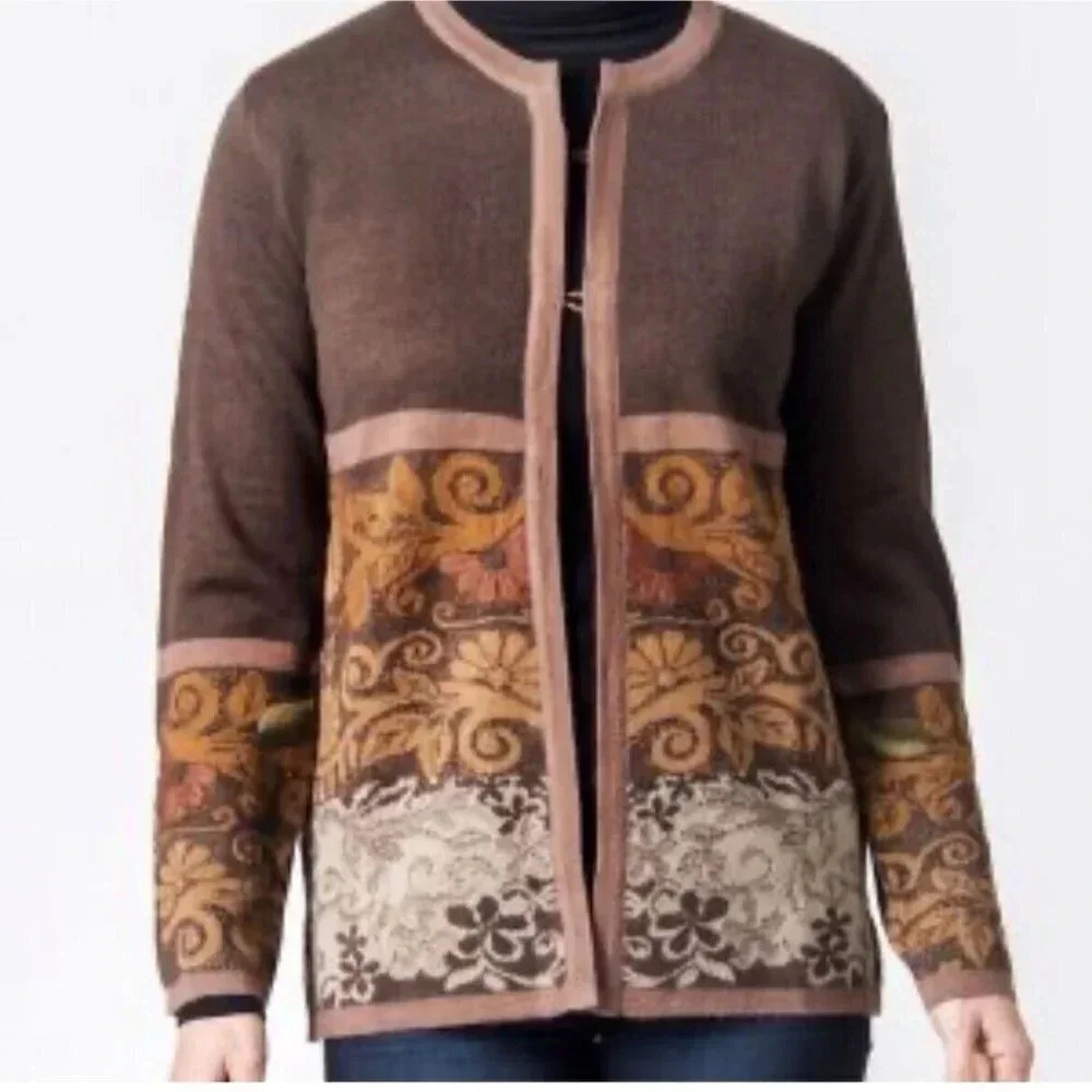 Peruvian Link Cardigan Sweater Womens Small Brown Alpaca Open Front